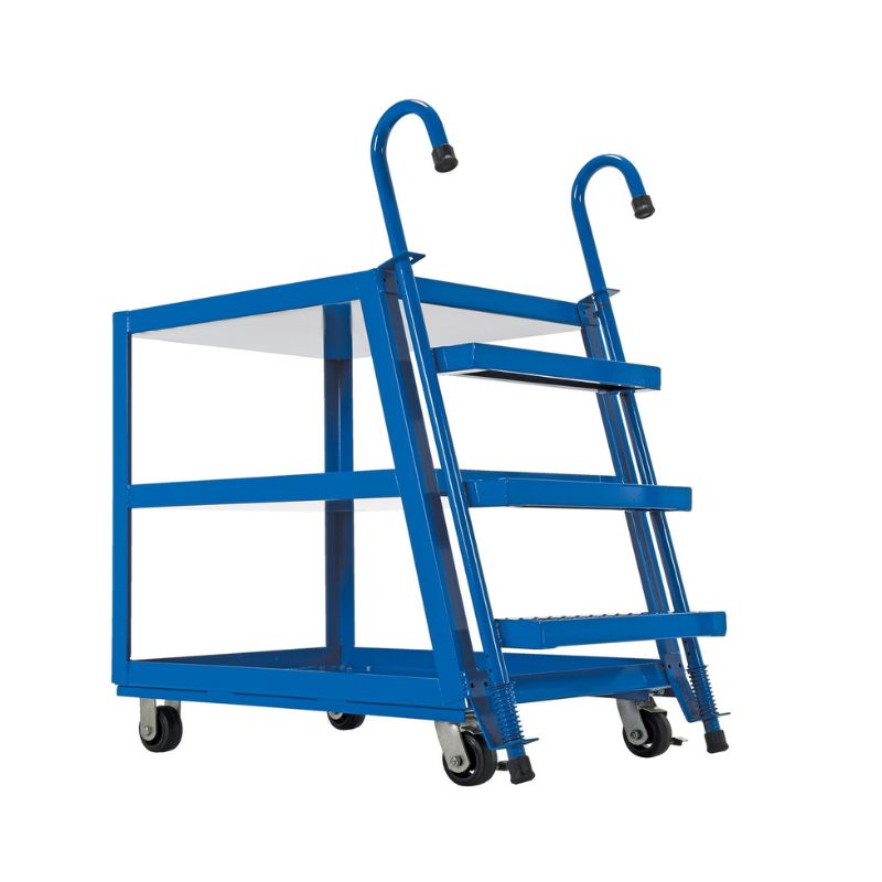 Vestil SPS3-2848-5PU Steel Stock Picker 3 Shelf with Polyurethane On Steel Casters