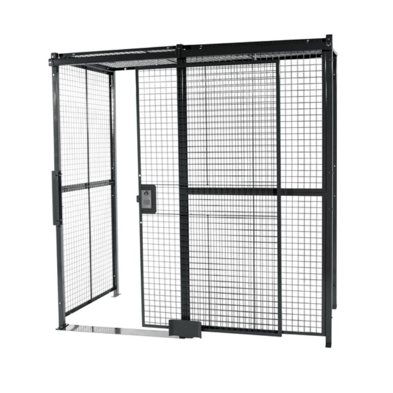 Vestil WPC-10X10-4C Welded Wire Mesh With Sliding Door With Ceiling Driver-Trucker Cage Gray