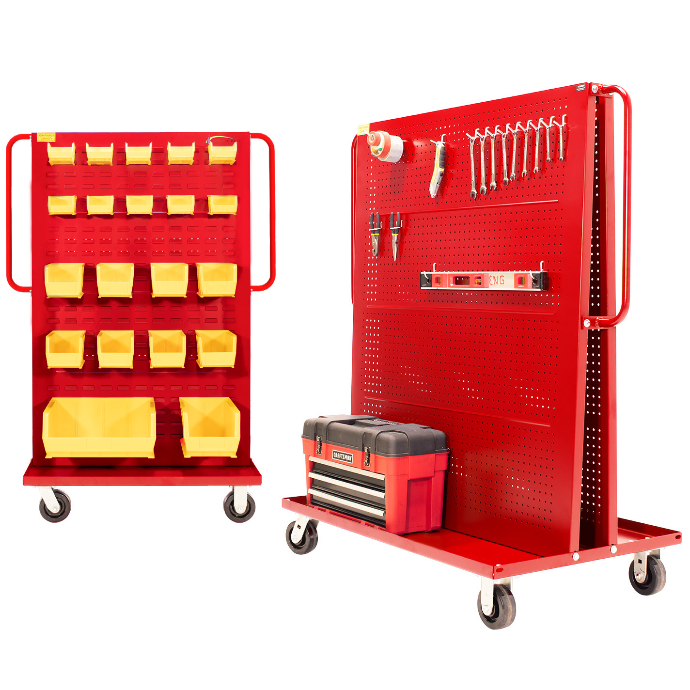 Valley Craft Red A-Frame Bin & Tool Cart 48”x30”x62” 1,000lbs.