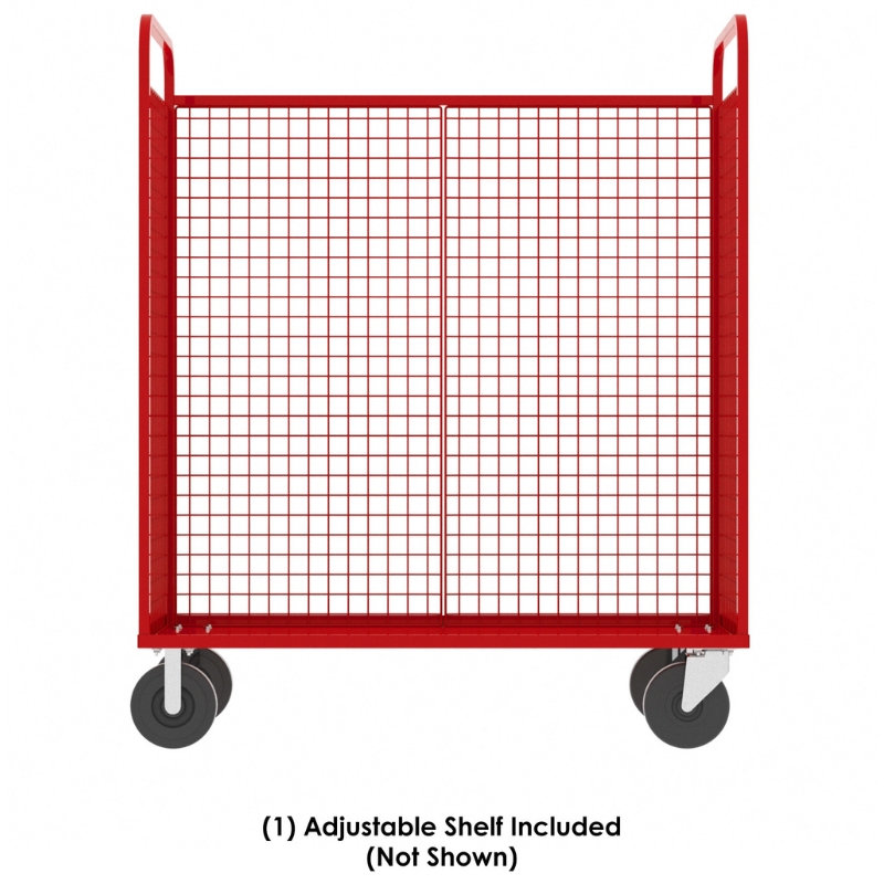 Valley Craft Red Cage Cart (1) Adjustable Shelf 57x30x68 1,600 lbs. Side