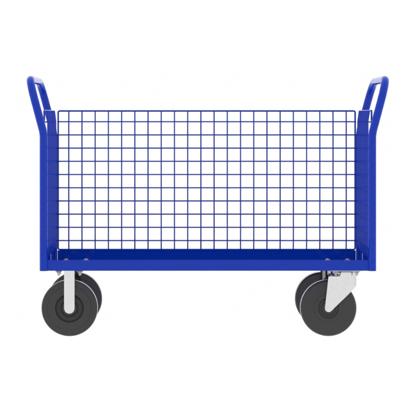 Valley Craft Blue 3-Sided Cage Cart 48x24x37 1,600 lbs. Long Side View