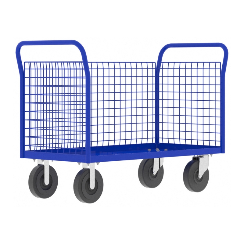 Valley Craft Blue 3-Sided Cage Cart 48x24x37 1,600 lbs. Side View