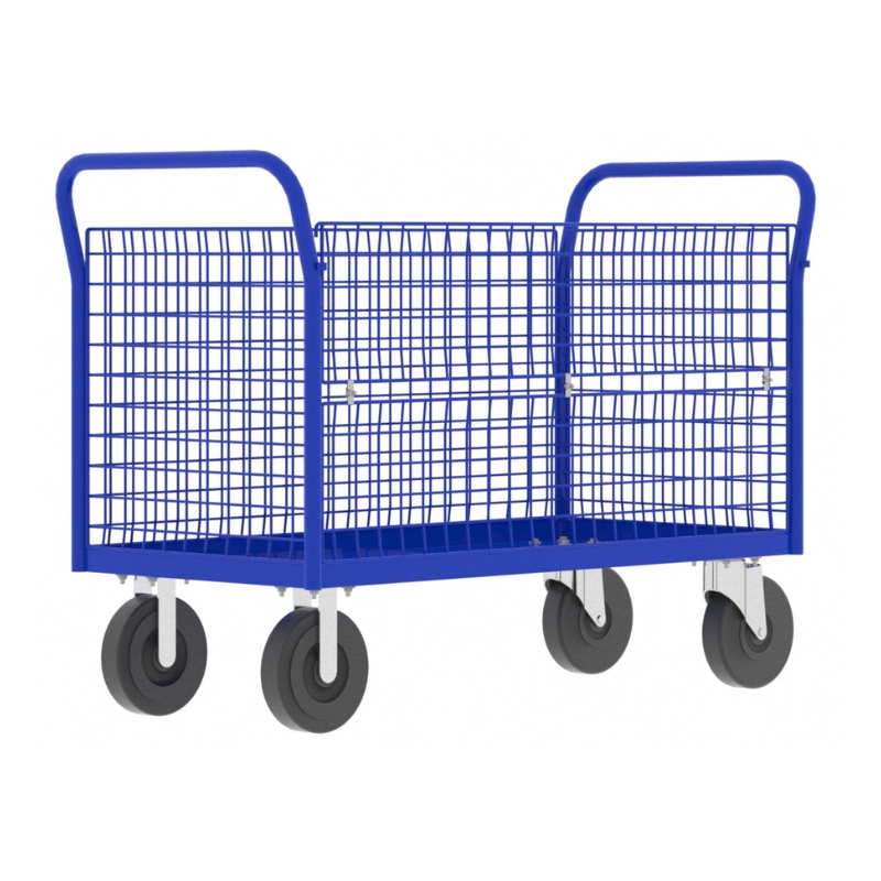 Valley Craft Blue 4-Sided Cage Cart 48x24x37 1,600 lbs. Side View