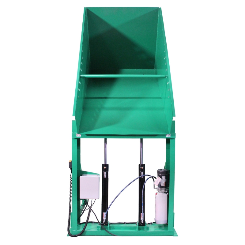 Valley Craft Green Box Dumper, 230V 6,000 lb. 48 Dump Height, 51 x 48 Chute Front View