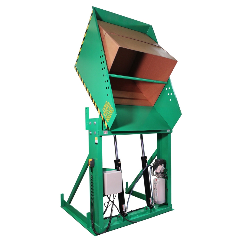 Valley Craft Green Box Dumper, 230V 6,000 lb. 60 Dump Height, 36 x 36 Chute Front Chute View