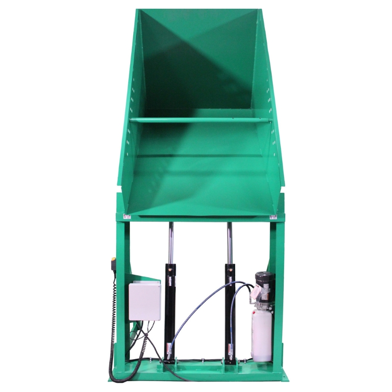 Valley Craft Green Box Dumper, 460V 6,000 lb., 72 Dump Height, 51 x 48 Chute Front View