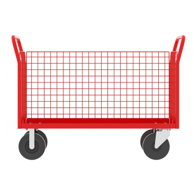 Valley Craft Red 3-Sided Cage Cart 48x24x37 1,600 lbs. Long Side View