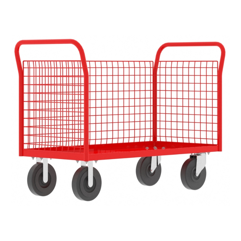Valley Craft Red 3-Sided Cage Cart 48x24x37 1,600 lbs. Side View