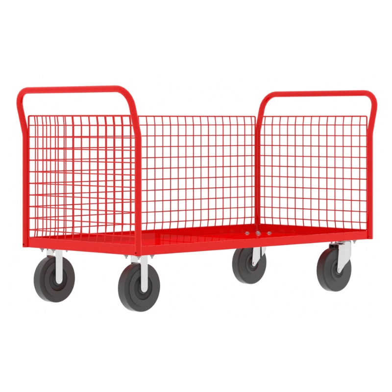 Valley Craft Red 3-Sided Cage Cart 60x30x37 1,600 lbs. Side View