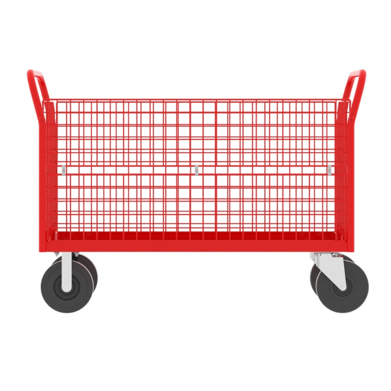 Valley Craft Red 4-Sided Cage Cart 48x24x37 1,600 lbs. Long Side View