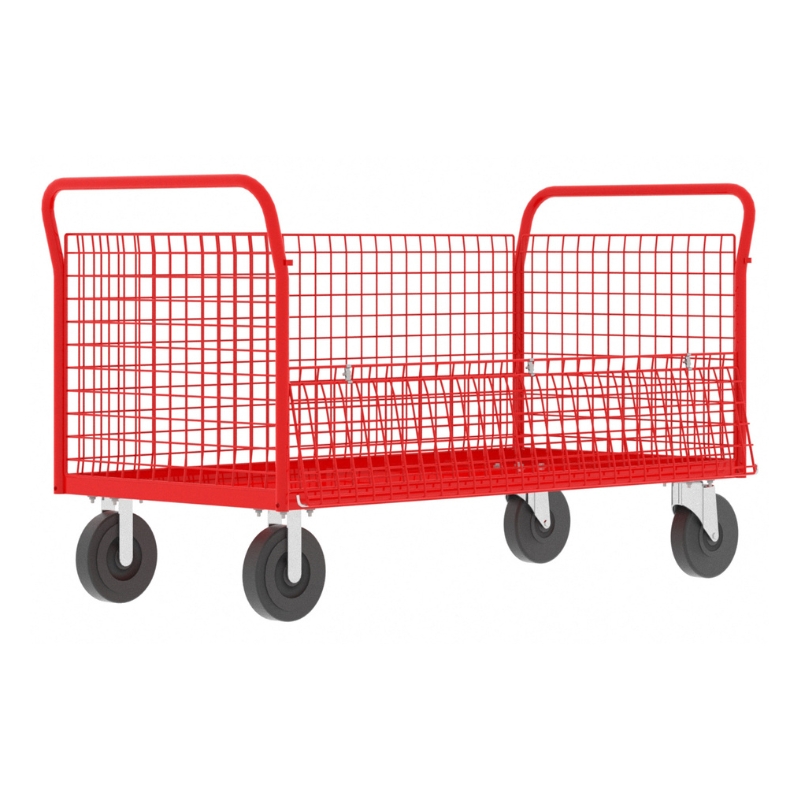 Valley Craft Red 4-Sided Cage Cart 60x30x37 1,600 lbs. Side View