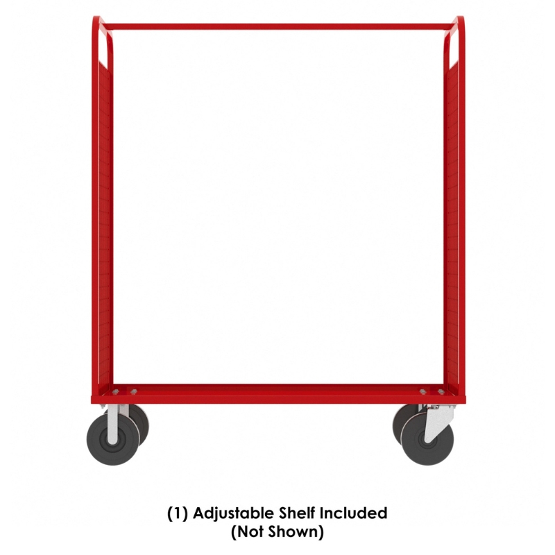 Valley Craft Red Cage Cart 2-Sided (1) Adjustable Shelf 57x30x68 1,600 lbs. Side View