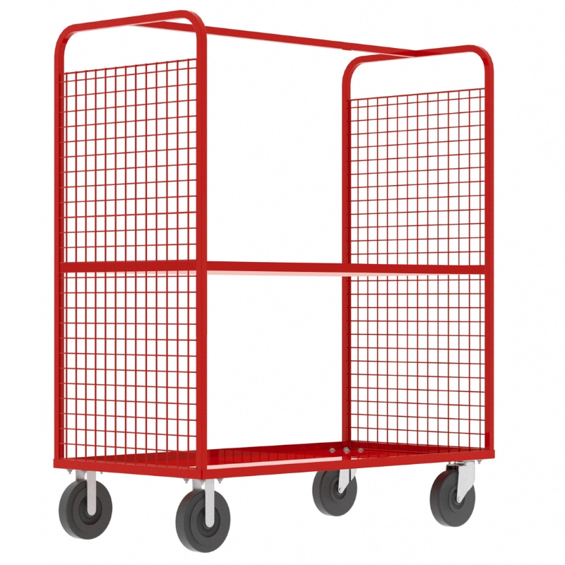 Valley Craft Red Cage Cart 2-Sided (1) Adjustable Shelf 57x30x68 1,600 lbs.
