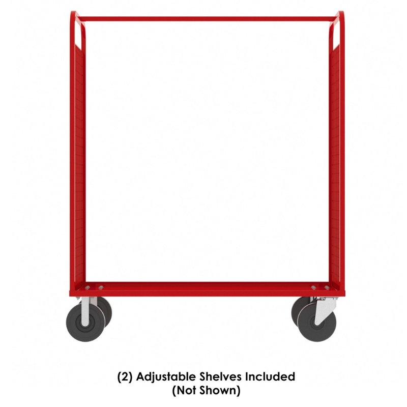 Valley Craft Red Cage Cart 2-Sided (2) Adjustable Shelf 57x30x68 1,600 lbs. Side View